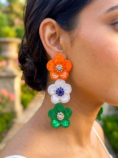 Tiranga Blossom Flower Handmade Tricolour Beaded Earrings