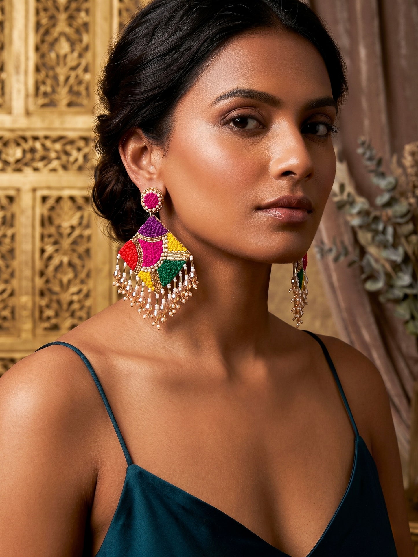 Rainbow Rangoli Handmade Beaded Earrings