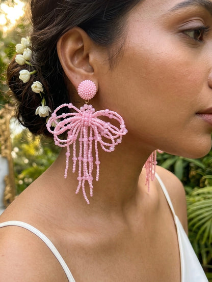 Pookie Bow (Baby Pink) Handmade Beaded Earrings