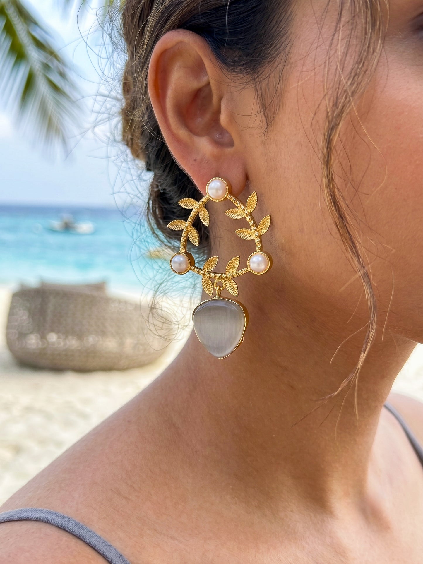 Olivia Grey Drop Handmade Brass Earrings