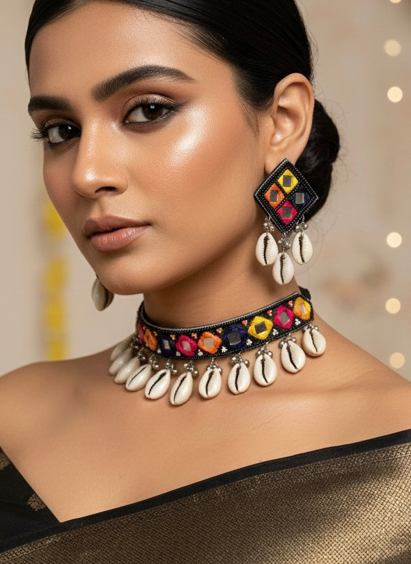 Navrang Handmade Beaded Necklace & Earrings Set