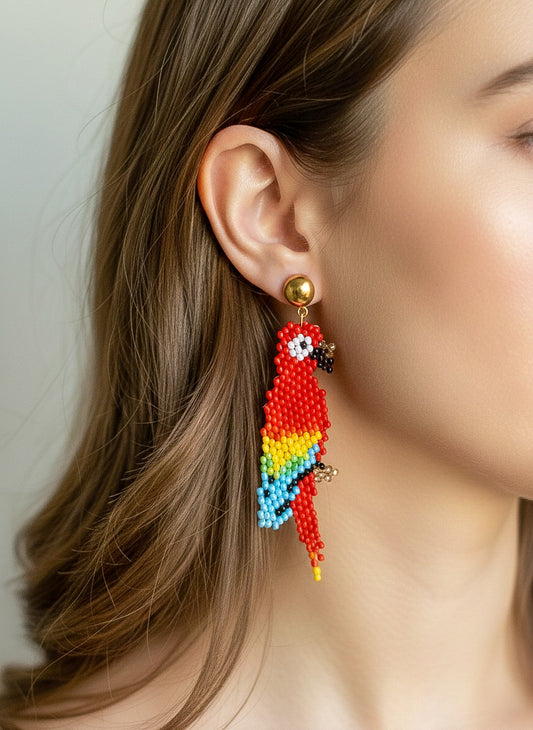 Rio Rainbow Parrot Handmade Beaded Bird Earrings