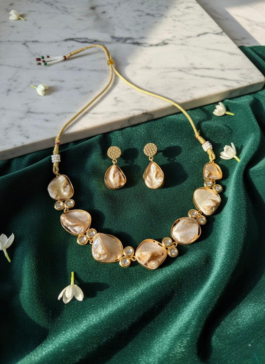 Baroque Pearl Kundan Handmade Brass Necklace Set