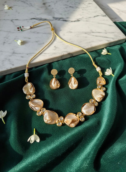 Baroque Pearl Kundan Handmade Brass Necklace Set