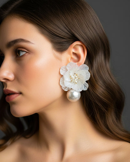Sweet Pearl Flower Beaded Pearl Drop Earrings