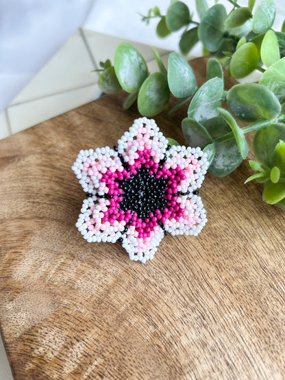 Blossoming Pink Flower Handmade Beaded Ring