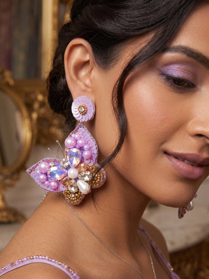 Luxe Crystal Lilac Purple Handmade Beaded Butterfly Earrings