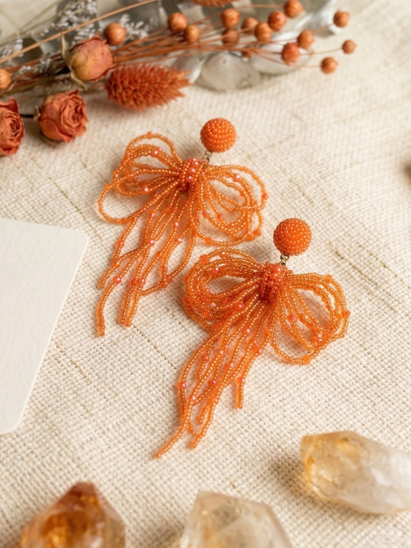 Pookie Bow (Orange) Handmade Beaded Earrings