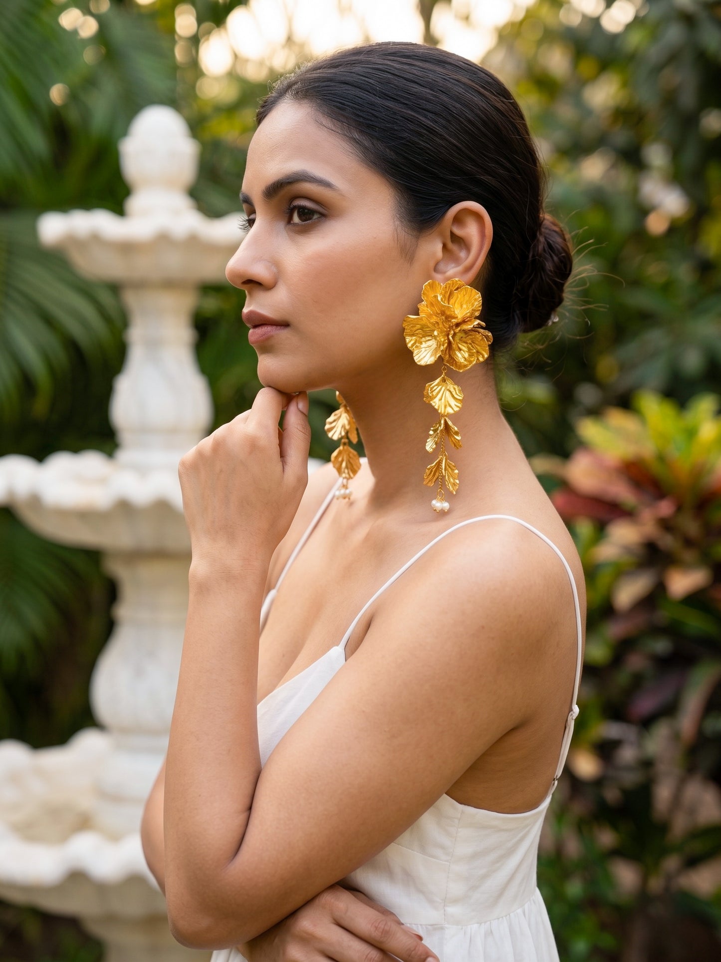 Aurelia Flower Gold Statement Handmade Beaded Earrings
