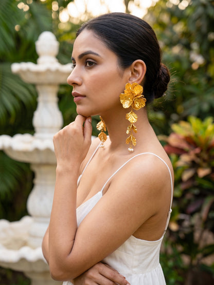 Aurelia Flower Gold Statement Handmade Beaded Earrings