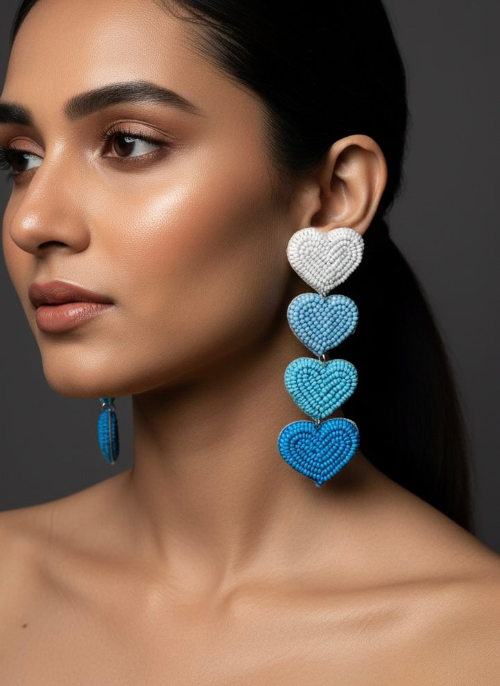 Cool Blue Love Drops Handmade Beaded Earrings