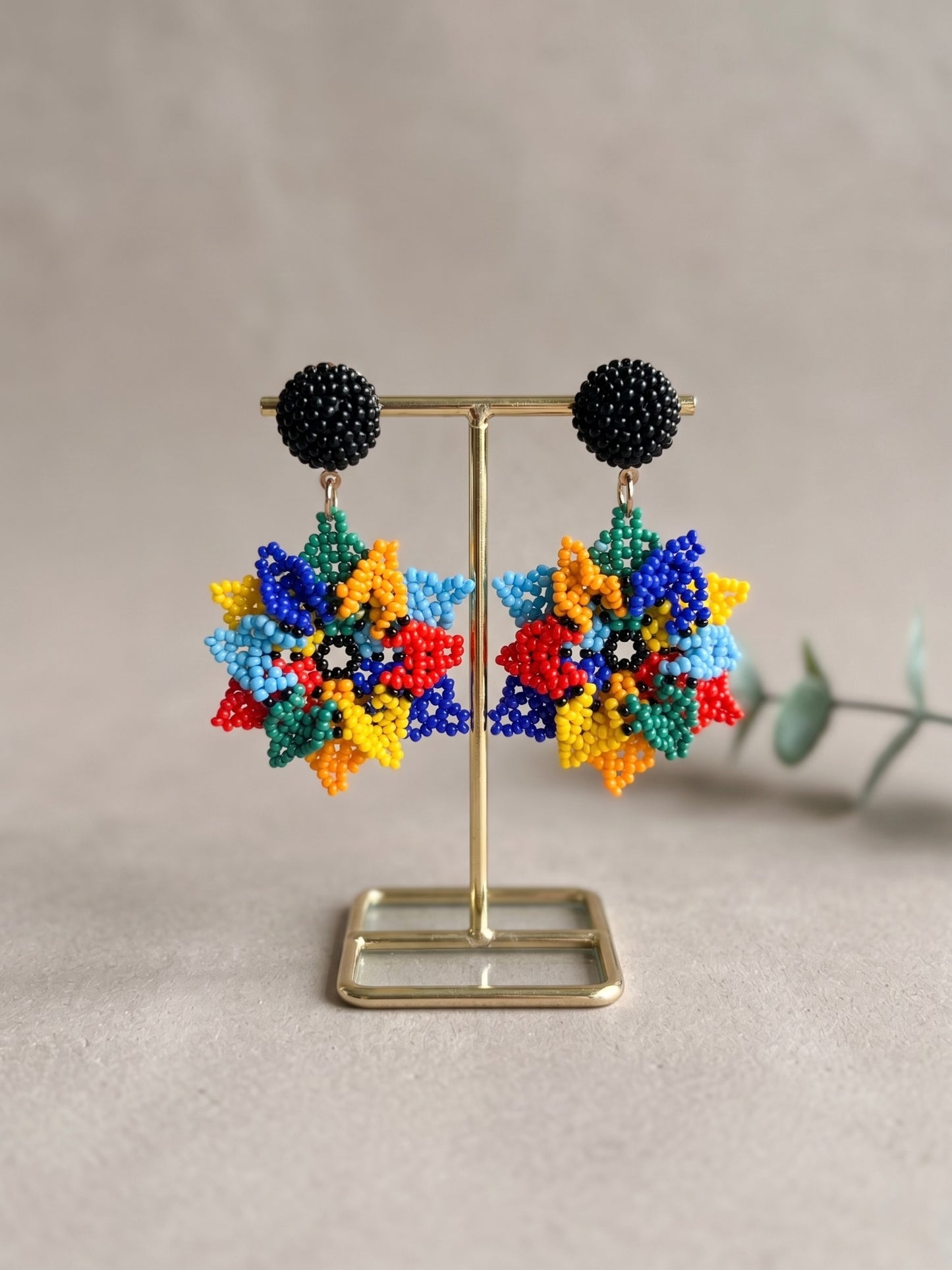 Blossoming Rainbow Flower Handmade Beaded Earrings