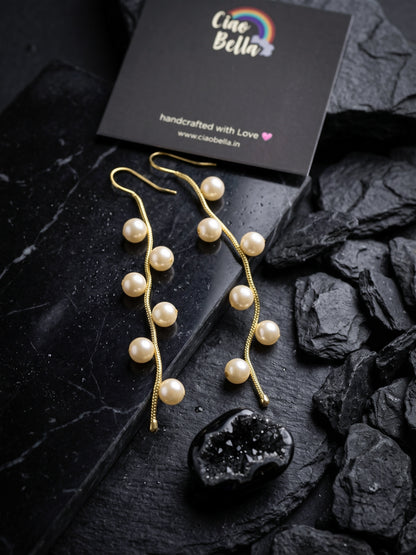 Golden Pearl Trail Handmade Brass Earrings