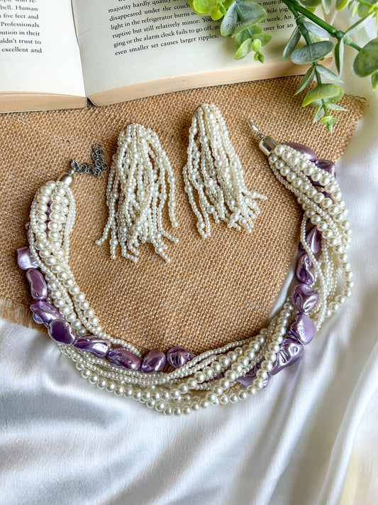 Celeste Pearl Handmade Necklace + Earrings Set - Lavender