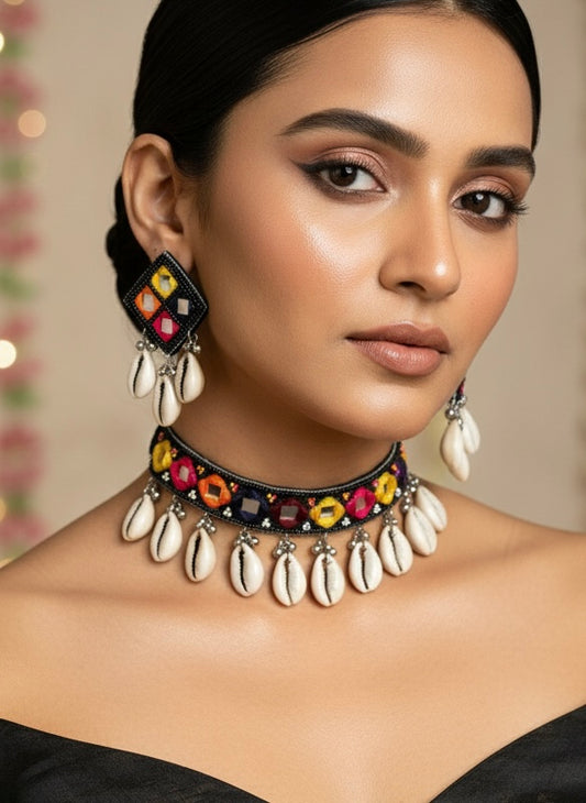 Navrang Handmade Beaded Necklace & Earrings Set