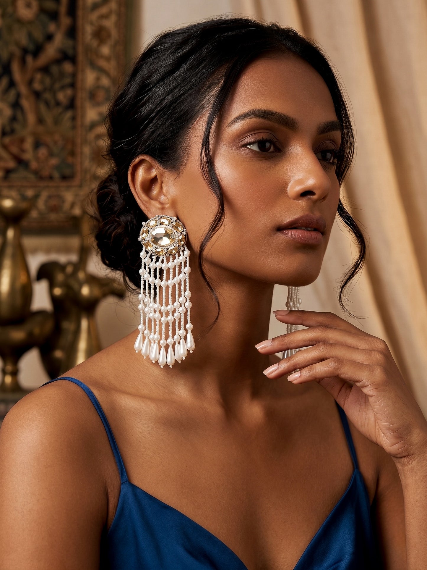 Taara Handmade Beaded Pearl Tassel Earrings