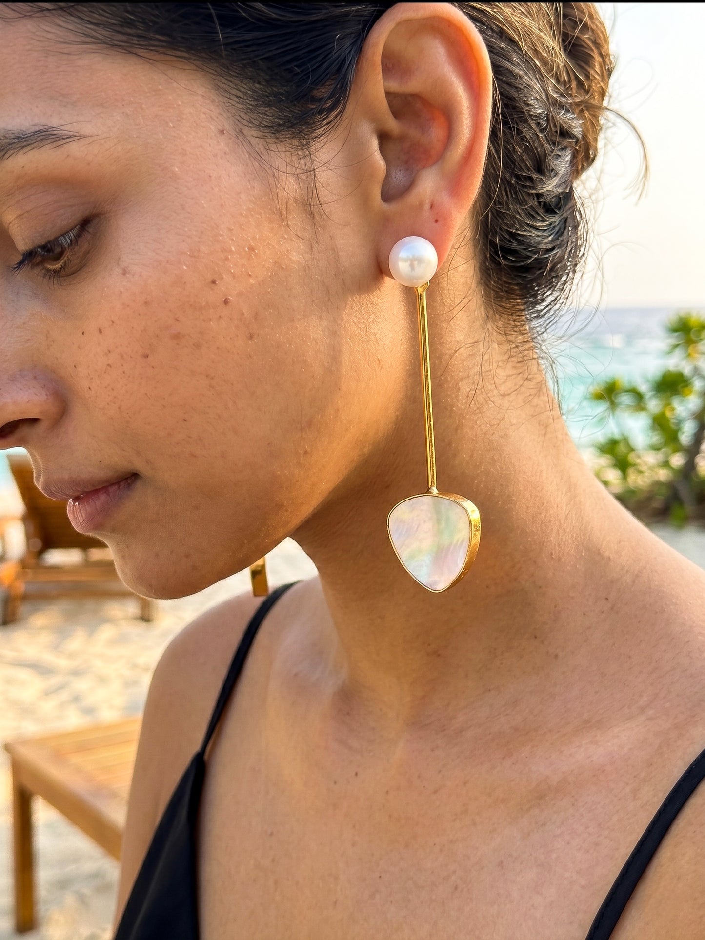 Meraki Pearl Drop Handmade Brass Earrings