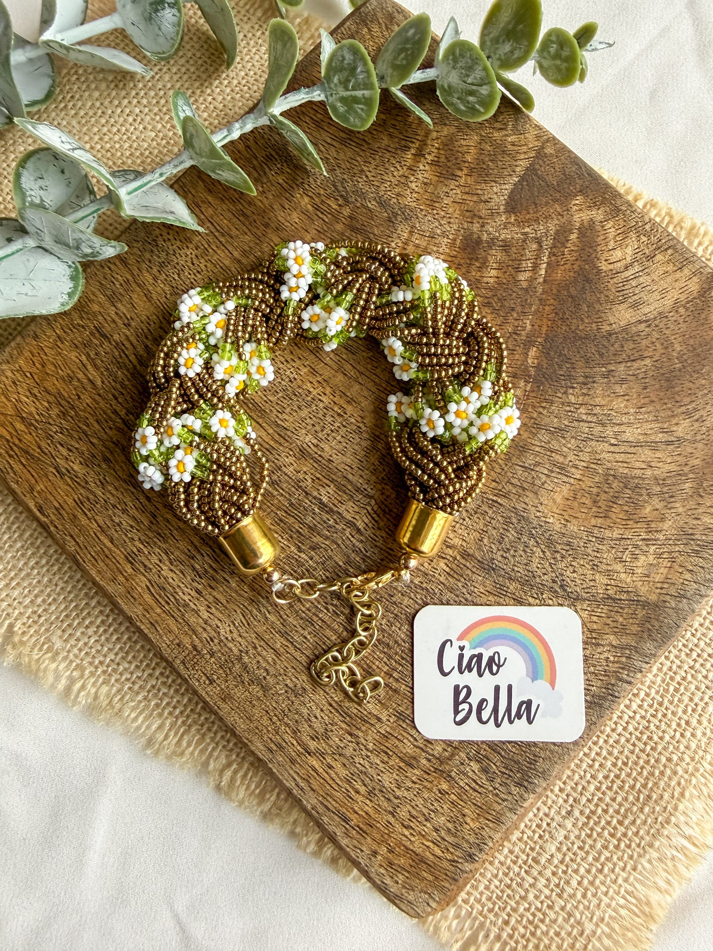 Luxe Flora Antique Brown Gold Handmade Beaded Bracelet + Ring Combo