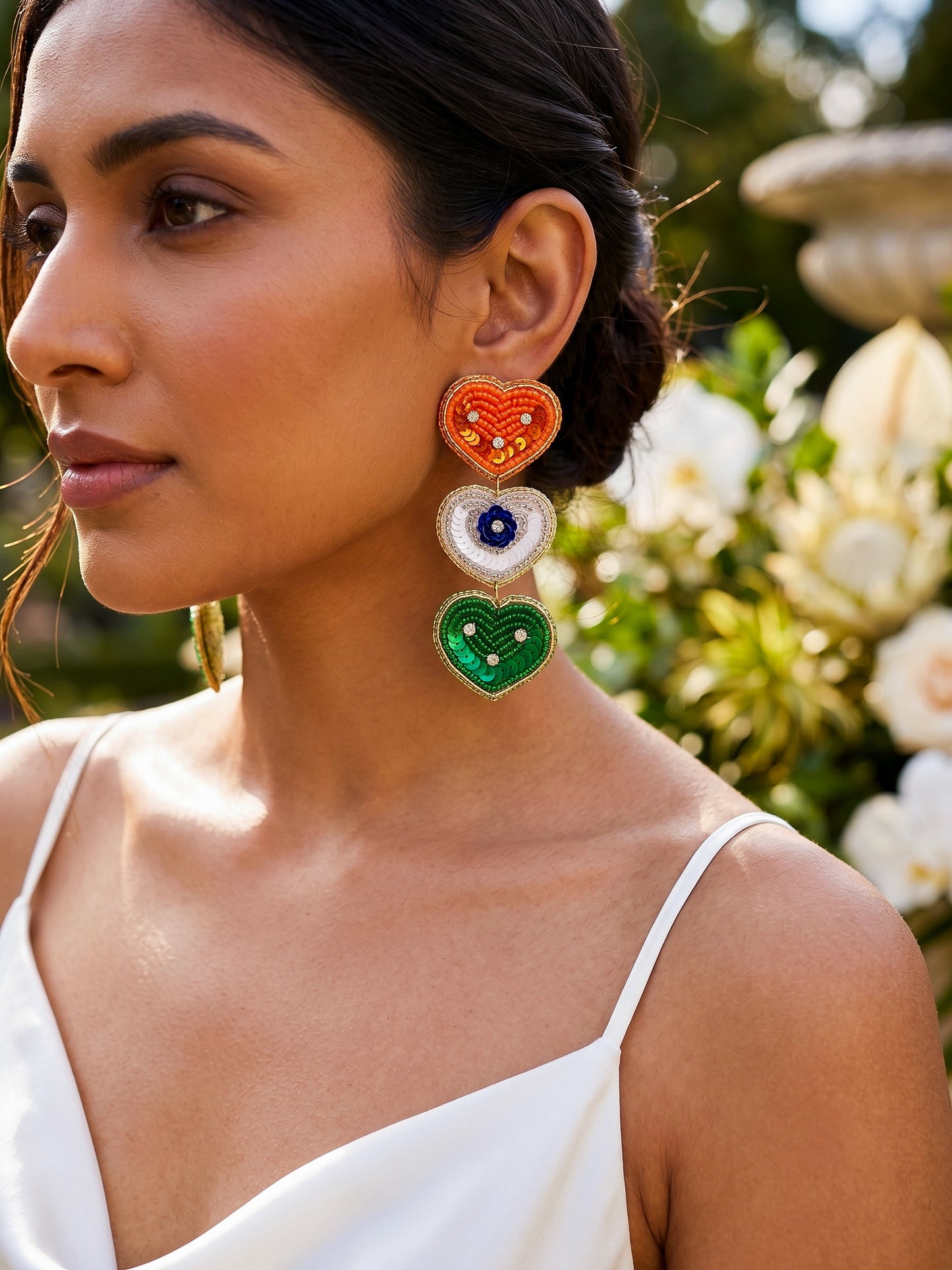 Heart of India Handmade Tricolour Beaded Earrings