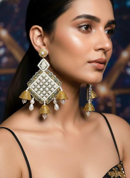 Riwaayat Pearl Drops Handmade Beaded Statement Earrings