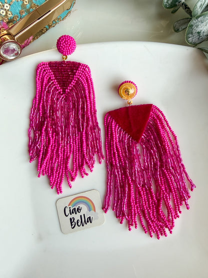Luxe Rosey Pink Handmade Beaded Tassel Earrings