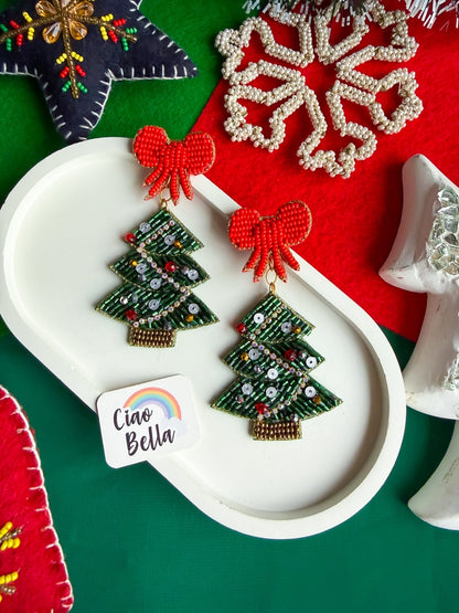 Christmas Tree Handmade Beaded Earrings