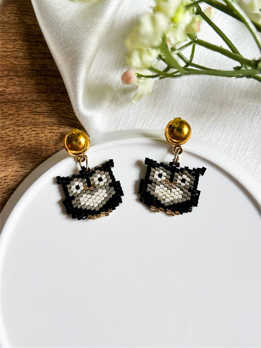 Tiny Owl Handmade Beaded Bird Earrings