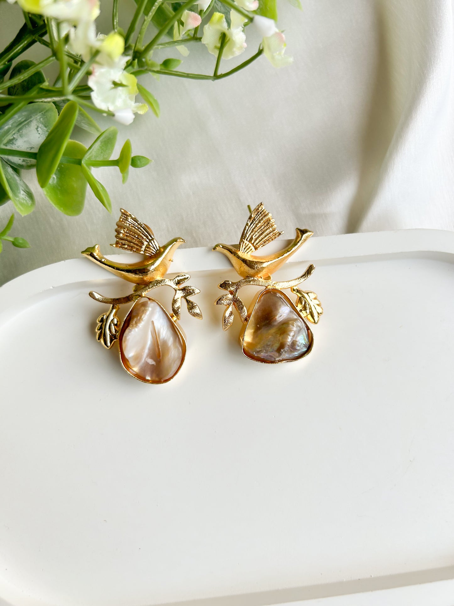 Golden Bird Brass Earrings