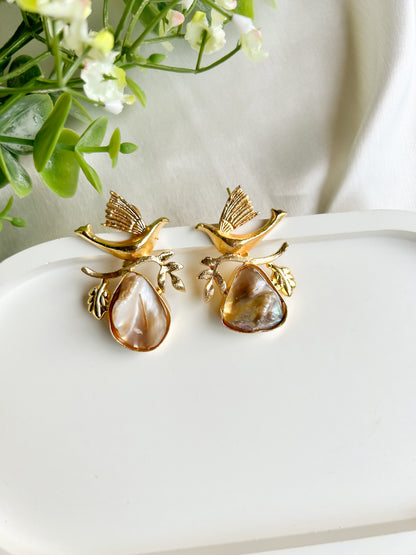 Golden Bird Brass Earrings