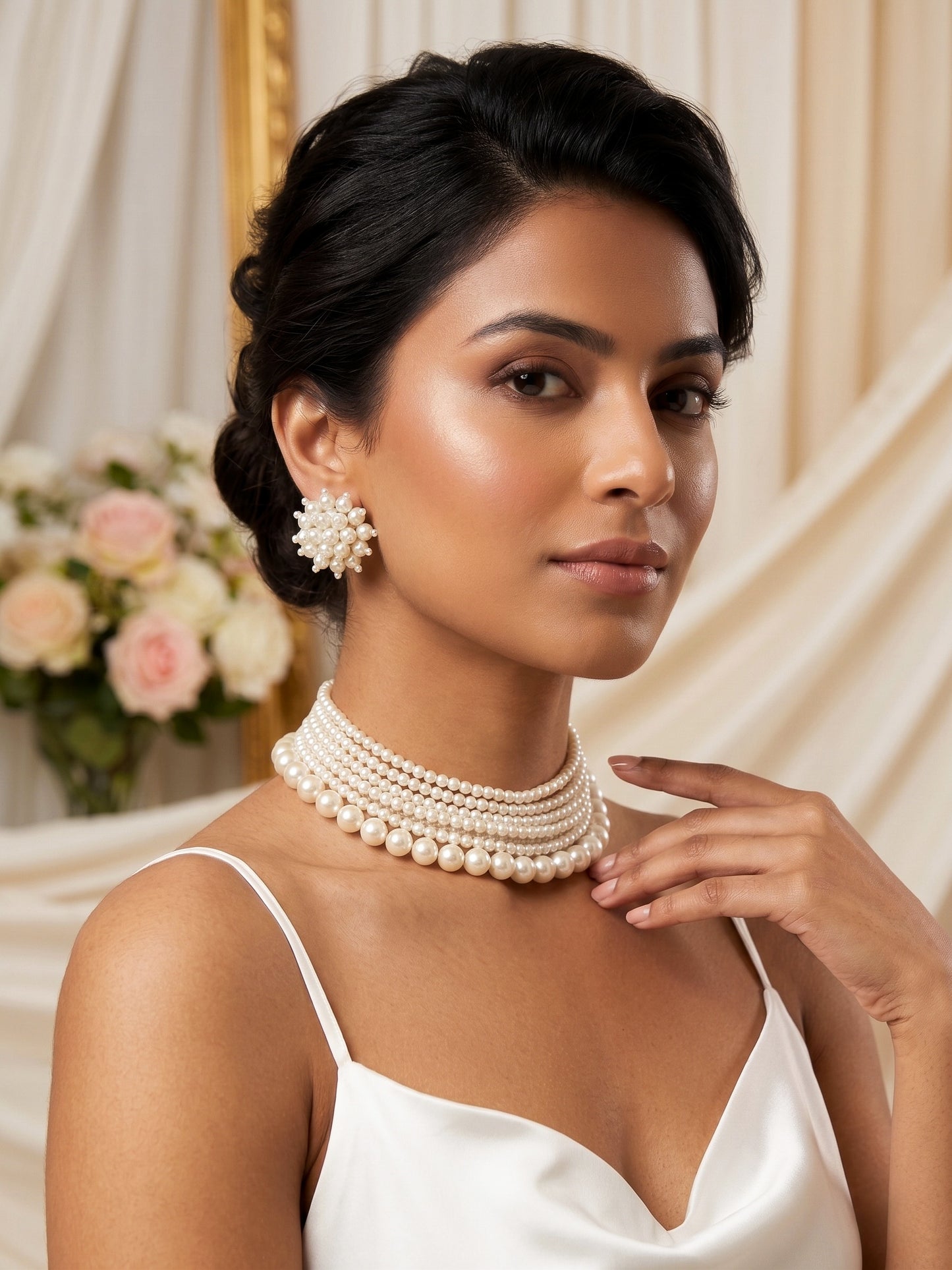 Ruhani Pearl Handmade Necklace + Earrings Set