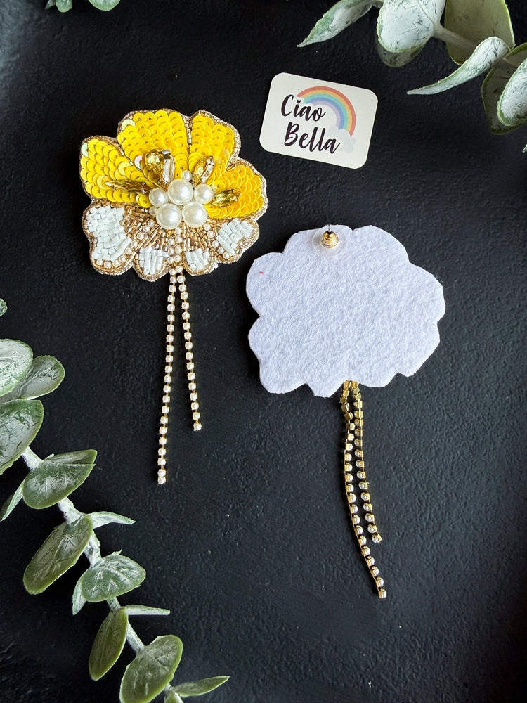 Floral Fiesta Yellow Handmade Beaded Flower Earrings