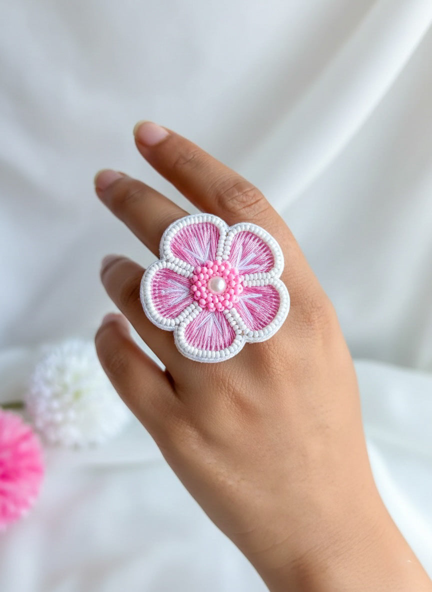 Pink Blossom Handmade Beaded Ring