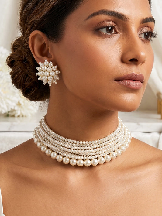 Ruhani Pearl Handmade Necklace + Earrings Set