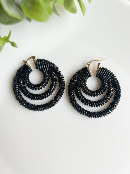 Ebony Hoop Handmade Beaded Earrings