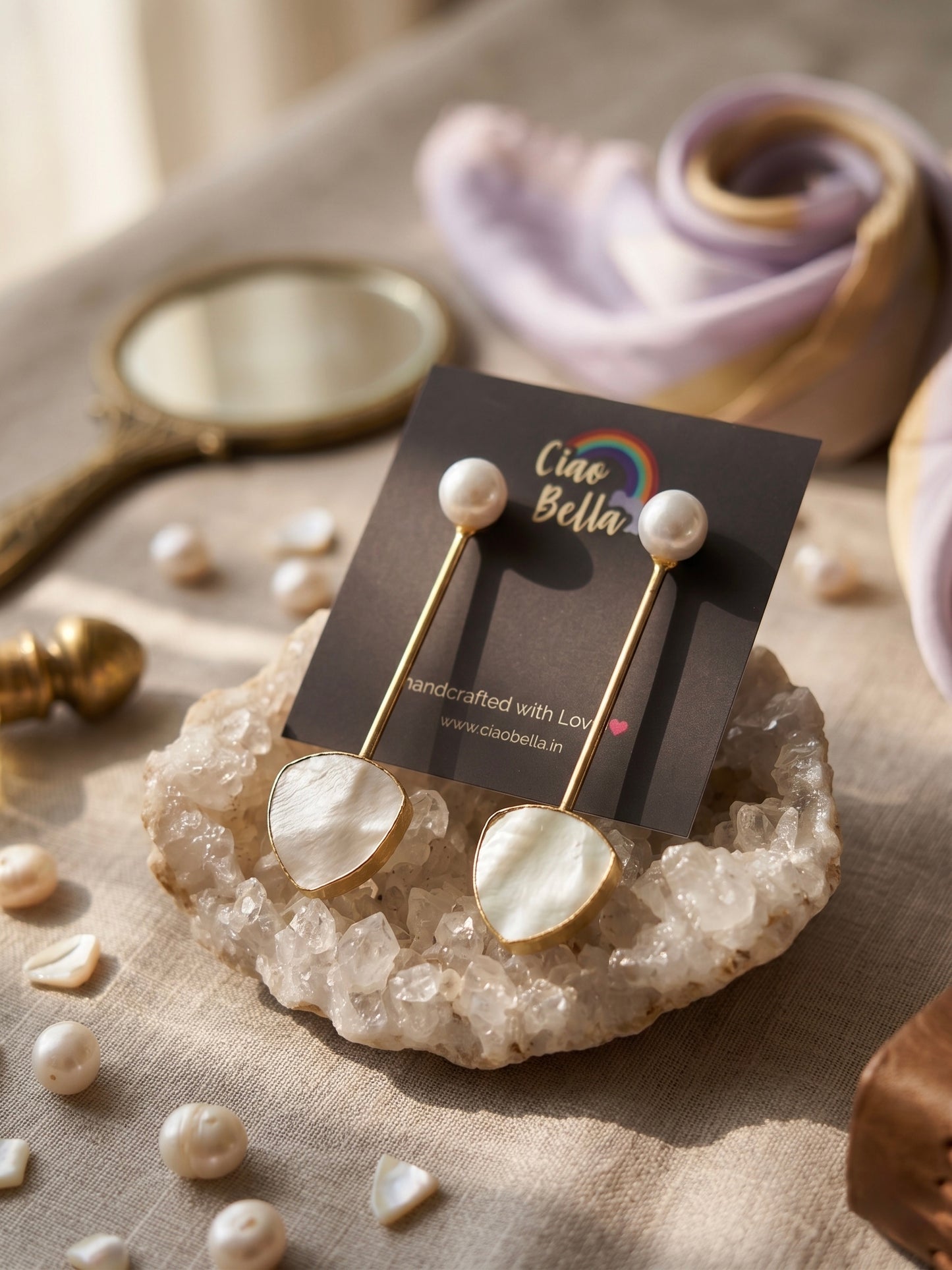 Meraki Pearl Drop Handmade Brass Earrings