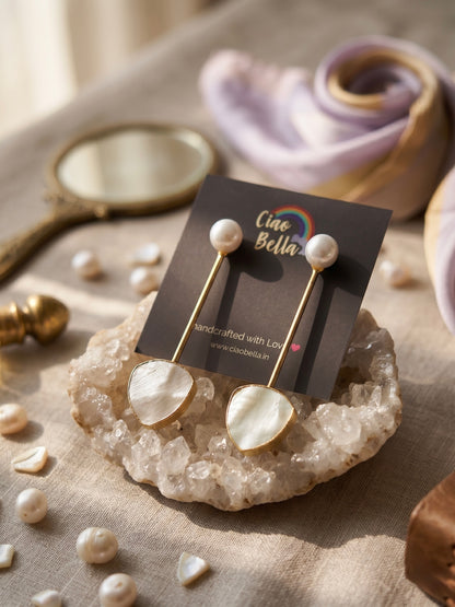 Meraki Pearl Drop Handmade Brass Earrings