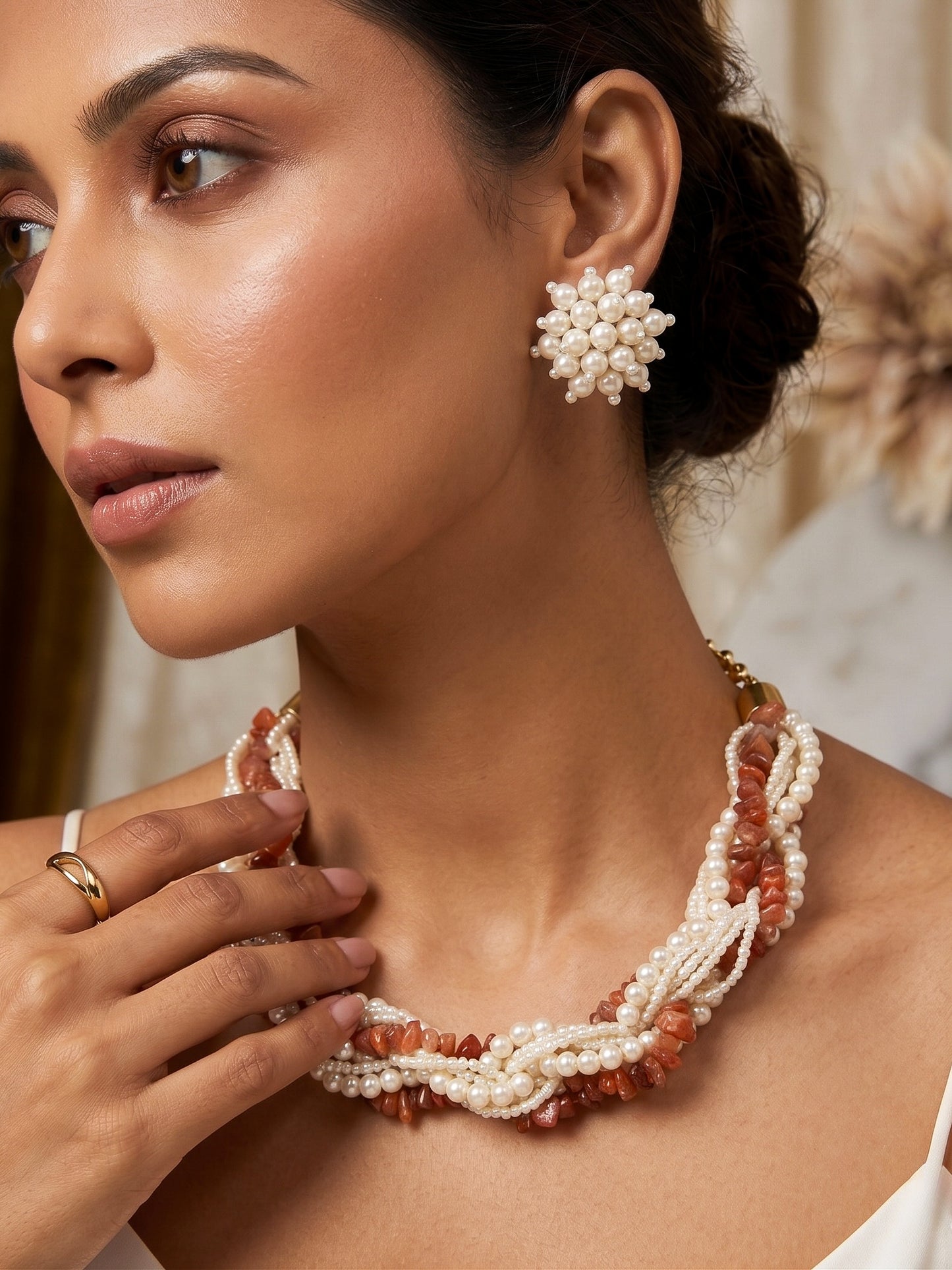 Lehar Pearl Handmade Necklace + Earrings Set