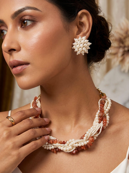 Lehar Pearl Handmade Necklace + Earrings Set