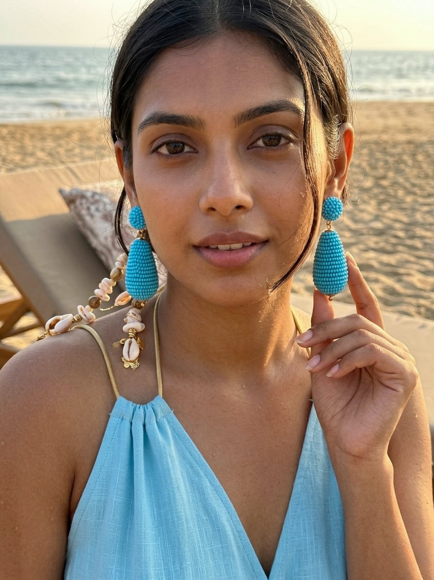 Baby Blue Drop Handmade Beaded Earrings