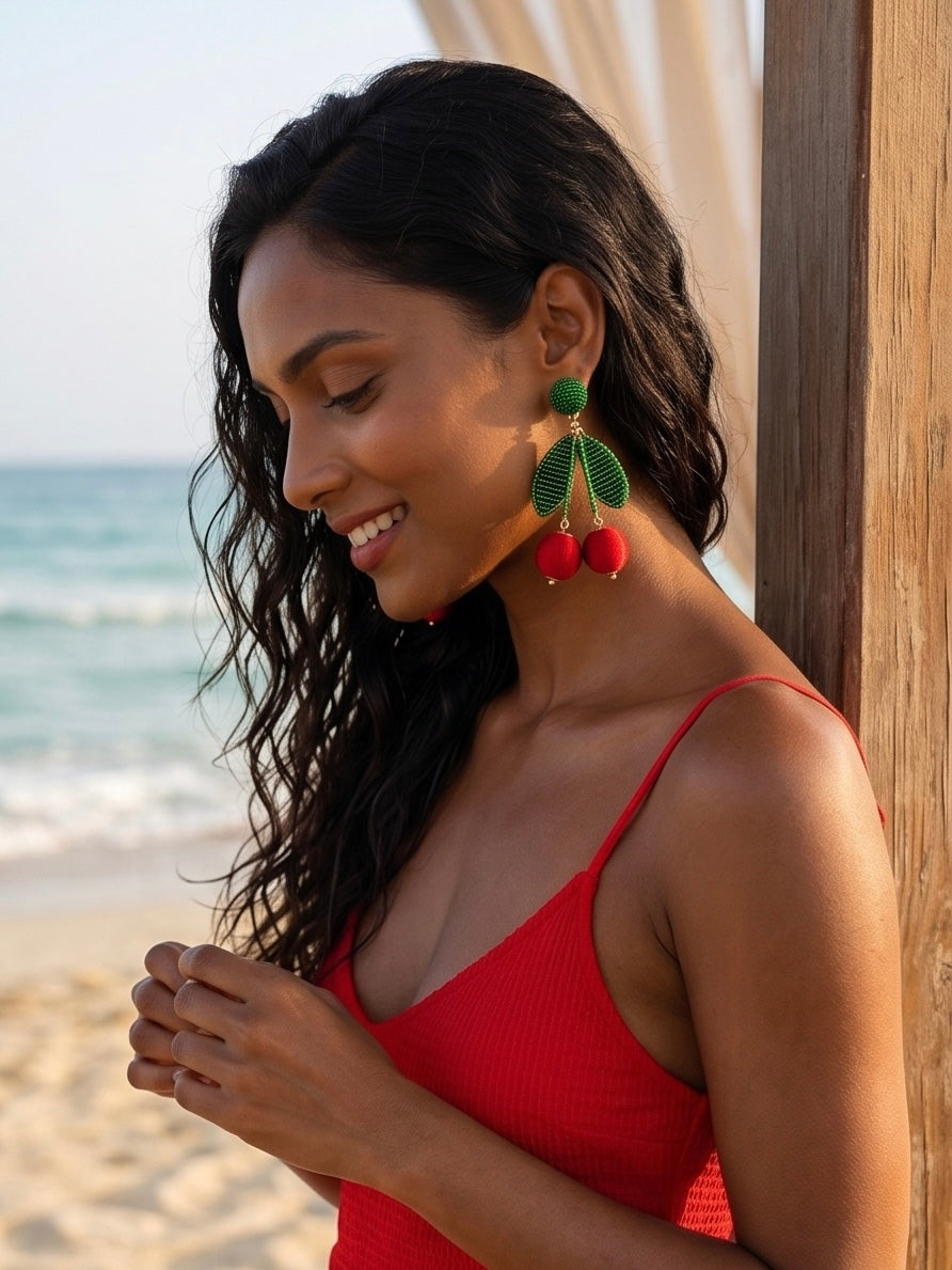 Cherry On Top Red Handmade Beaded Earrings