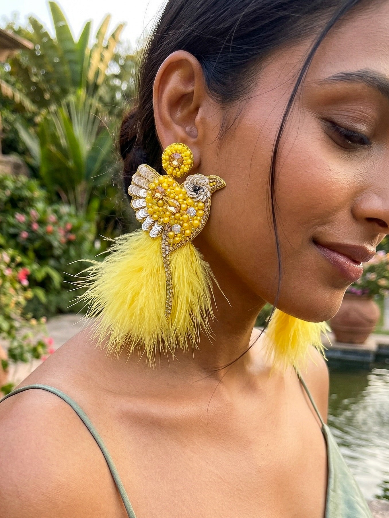 Glamorous Yellow Birdies Handmade Beaded Bird Earrings