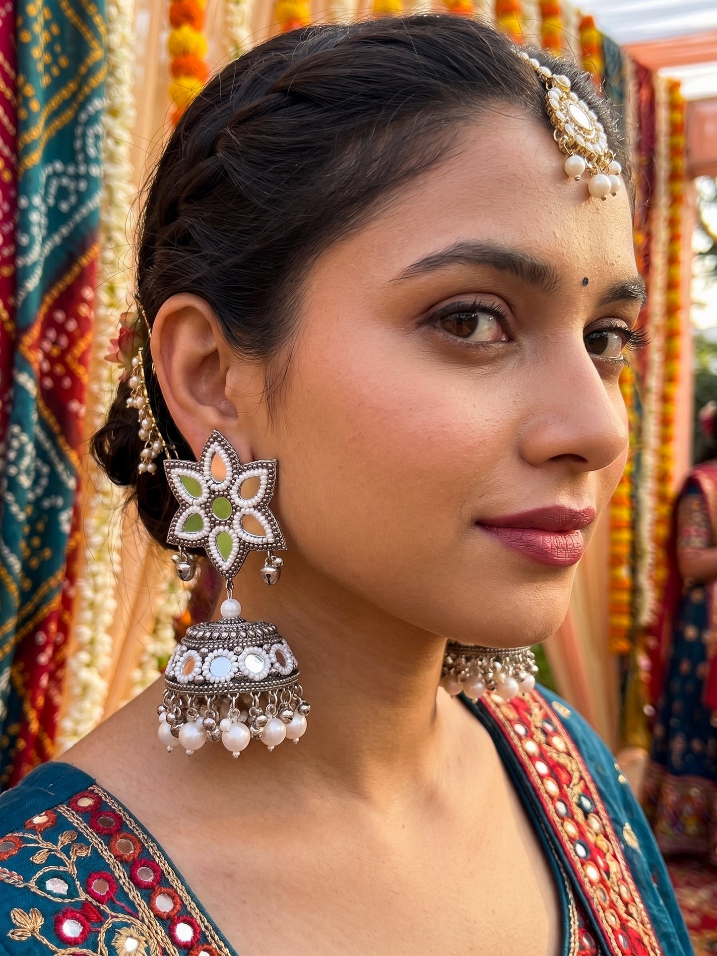 Naaz Mirror Handmade Beaded Jhumka Earrings