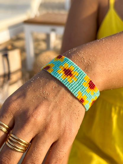 Golden Hour Sunflower Handmade Beaded Floral Bracelet