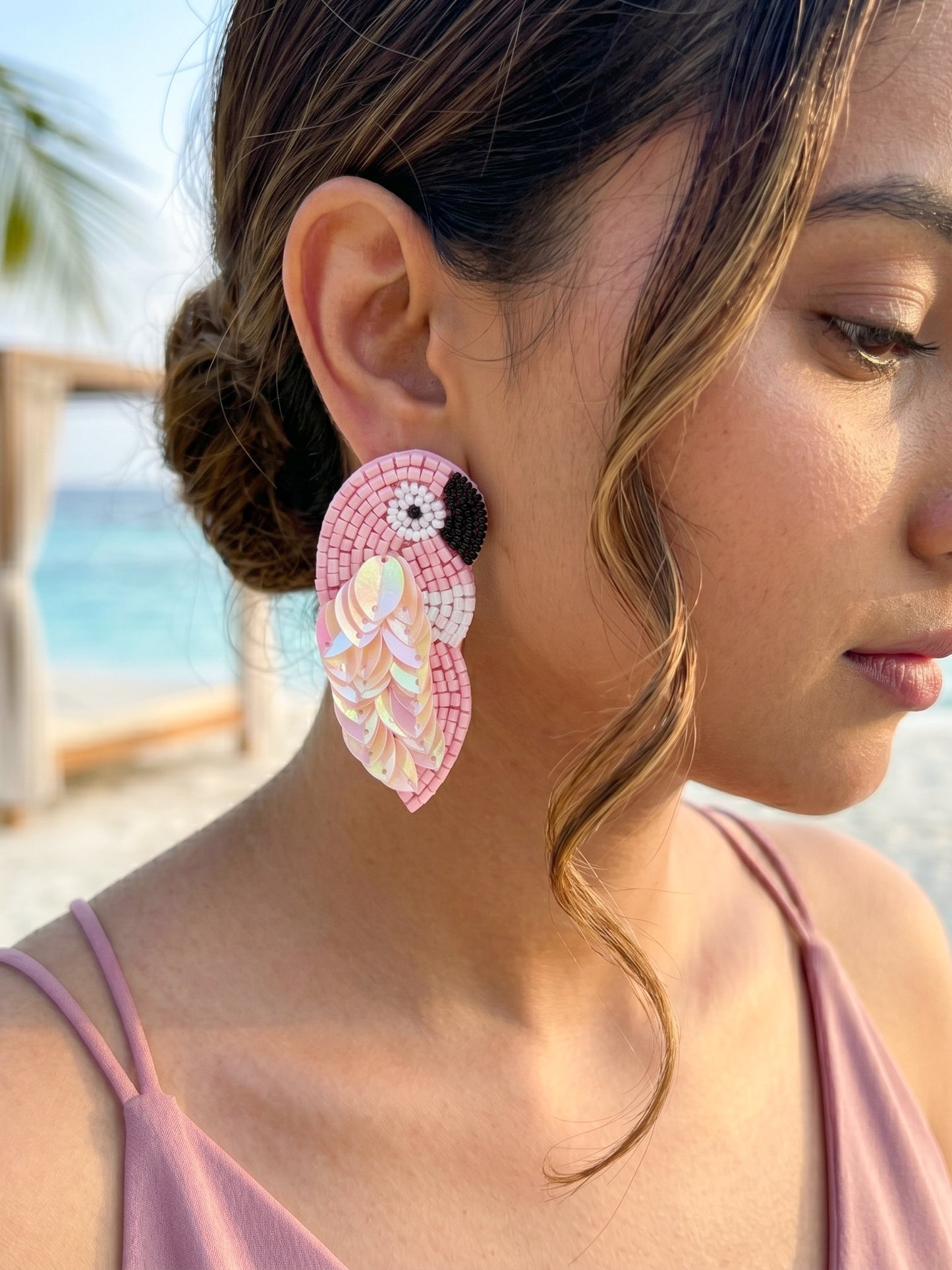 Blush Pink Parrot Handmade Beaded Bird Earrings