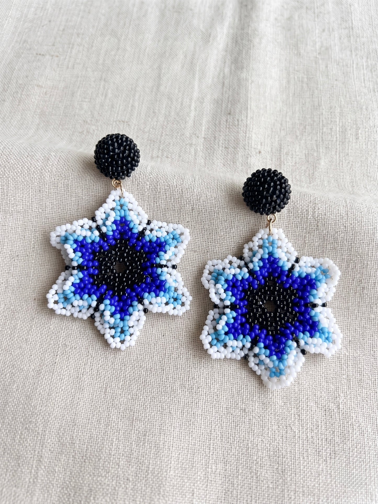 Blossoming Blue Flower Handmade Beaded Earrings