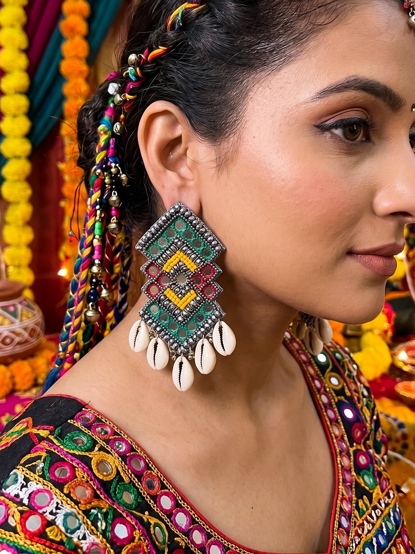 RangRaas Mirror Handmade Beaded Earrings