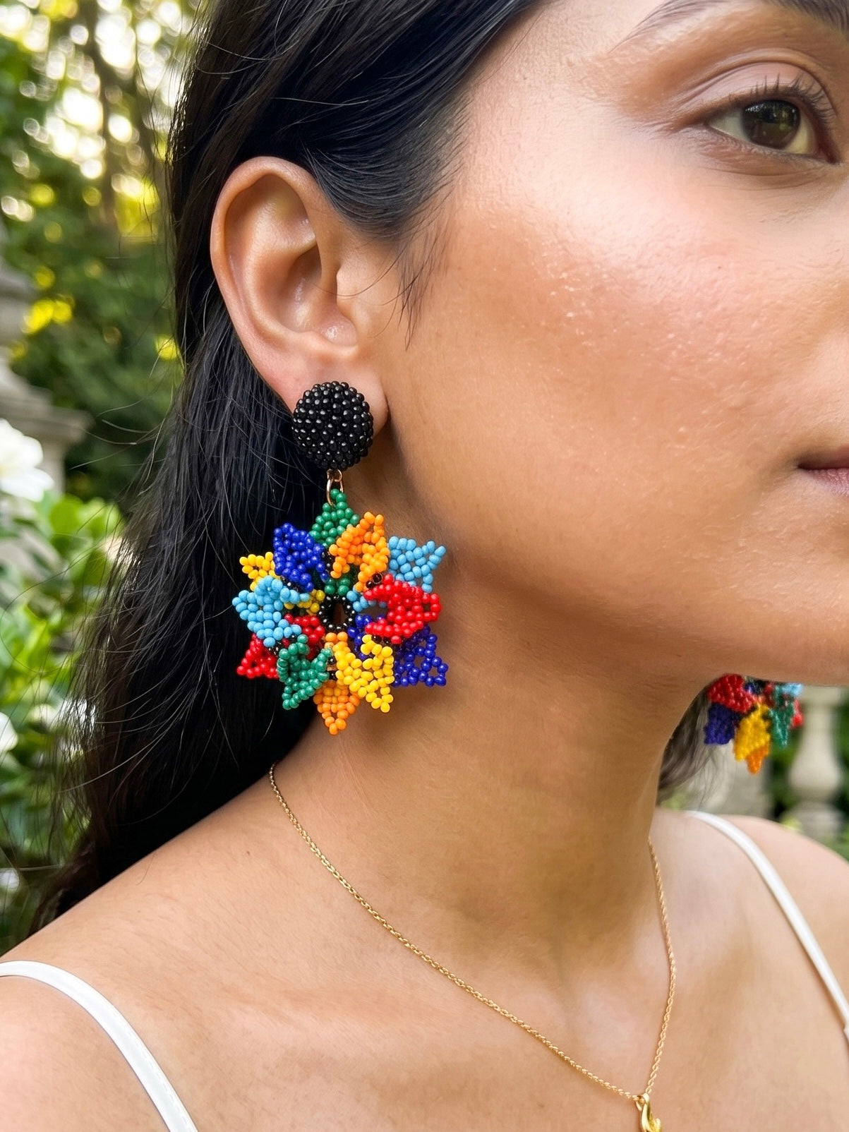 Blossoming Rainbow Flower Handmade Beaded Earrings