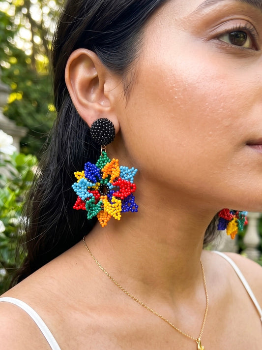 Blossoming Rainbow Flower Handmade Beaded Earrings