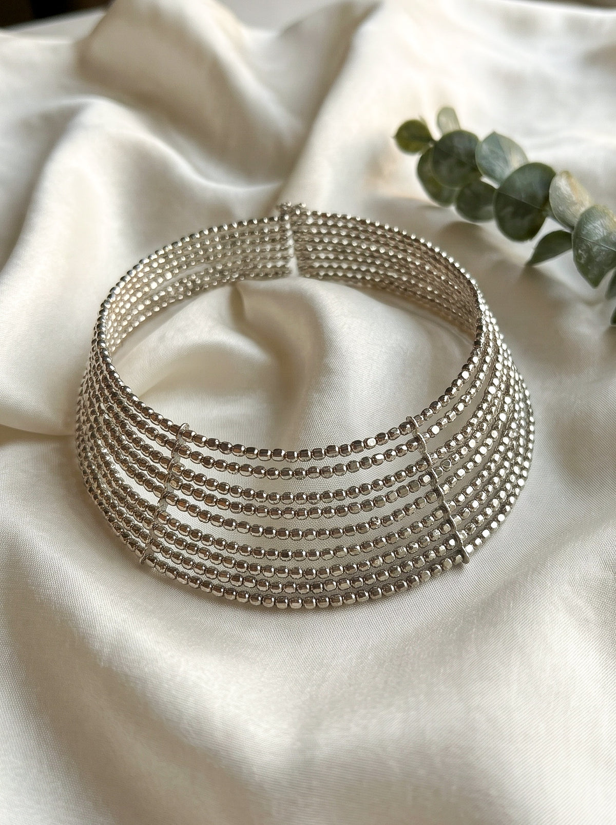 Myra Silver Beaded Handmade Hasli Necklace
