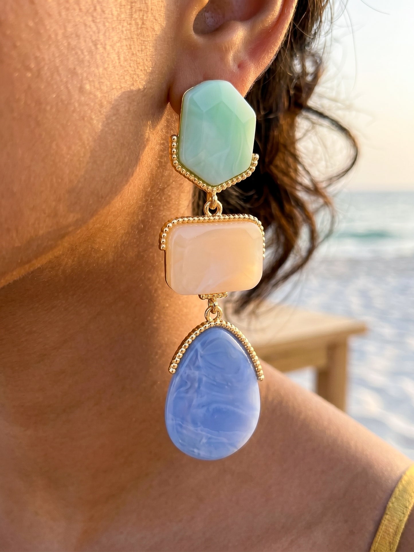 Oceane Blue Resin Drops Statement Earrings